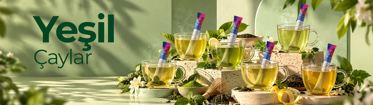 Yeşil Çaylar: Mesh Stick'leriyle demlenen yeşil çay fincanları