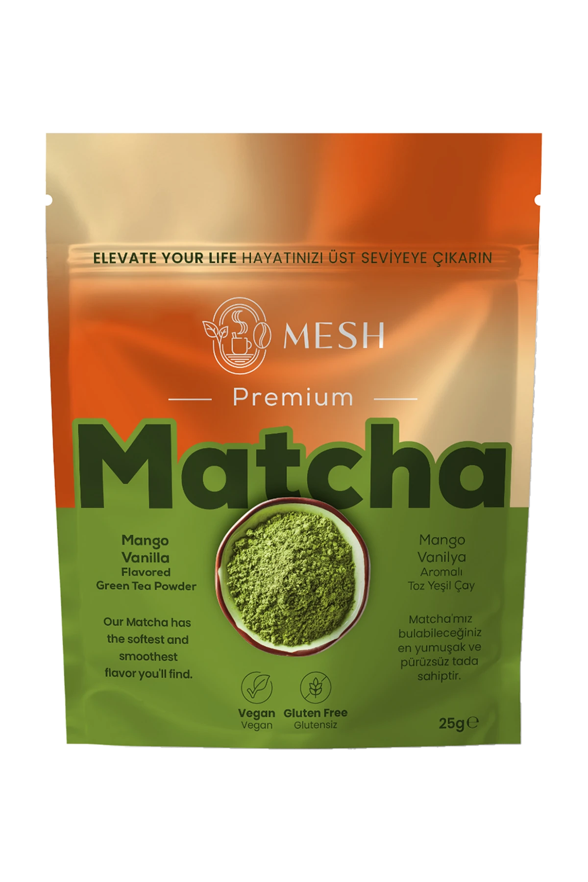 Mango Vanilya Aromalı Matcha, Mesh Matcha kilitli paketi