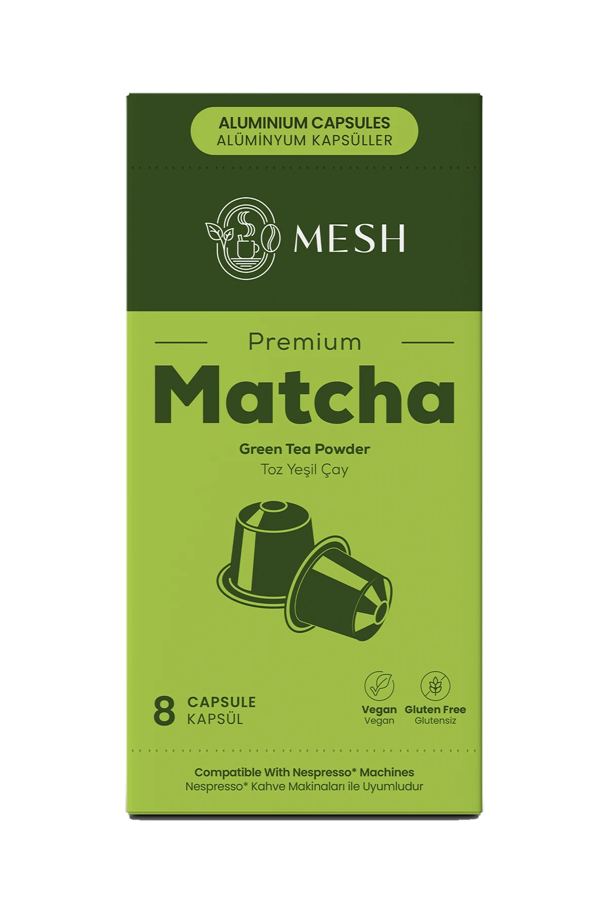 Saf Matcha Kapsül, 8'li Mesh Matcha kapsül kutusu